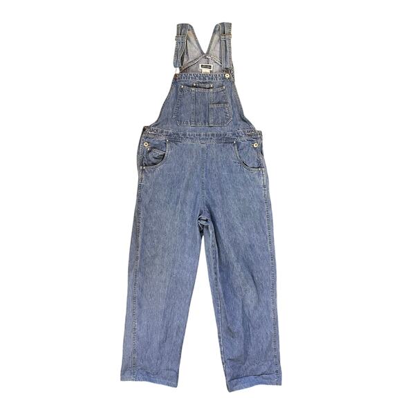 Vintage Y2K Overalls Denim Medium Wash Wide Leg Bibs Retro 90s Cotton - Picture 1 of 8